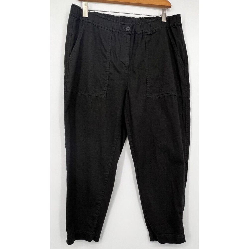 Eileen Fisher Womens Tapered Pants Organic Cotton Size M  Black Crop Pockets